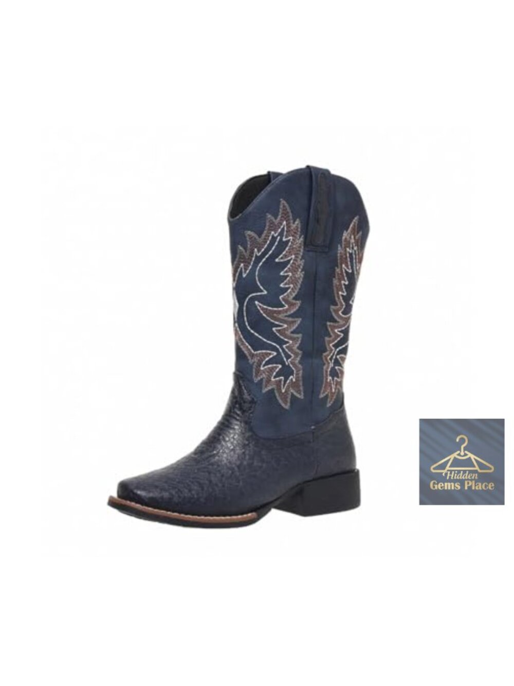 Women's Western Cowboy Boots Wide Calf Square Toe Embroidery PU Leather 1.38